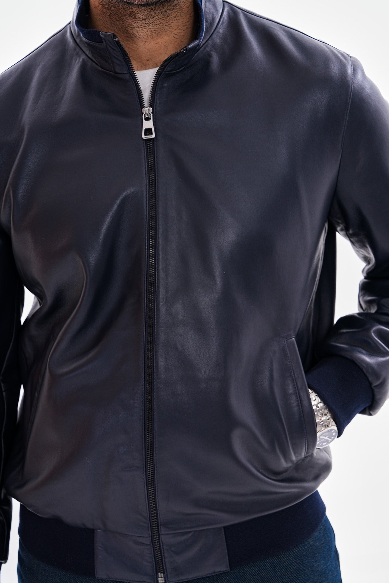 The Ardent Lambskin Men Leather Jacket – Navy Blue