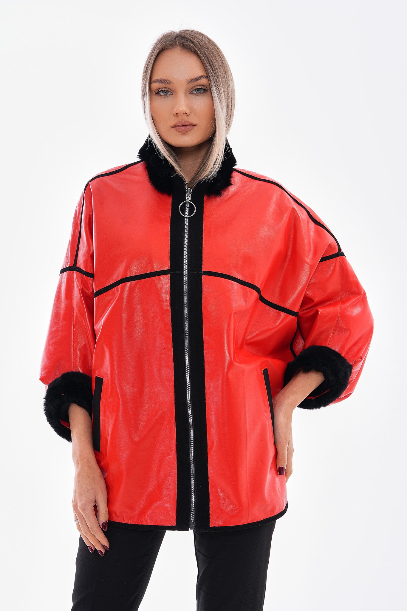 The Rebel Reversible Shearling Red Leather Women Jacket