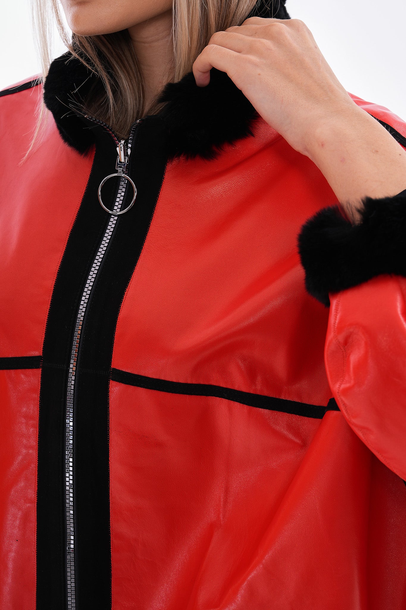The Rebel Reversible Shearling Red Leather Women Jacket