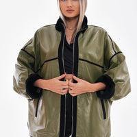 The Rebel Reversible Shearling Olive Green Leather Women Jacket