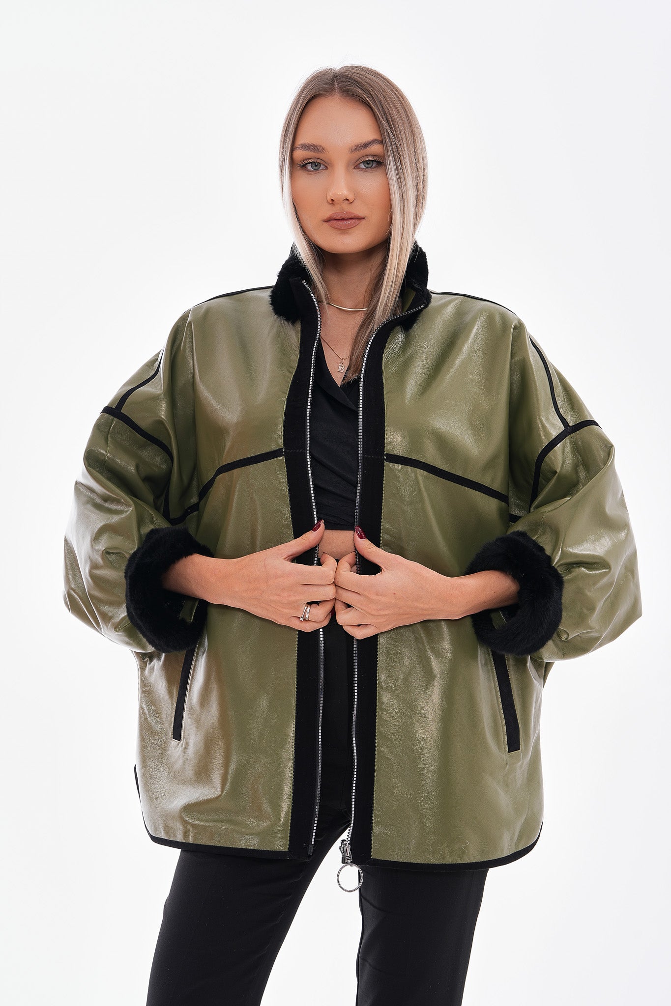 The Rebel Reversible Shearling Olive Green Leather Women Jacket