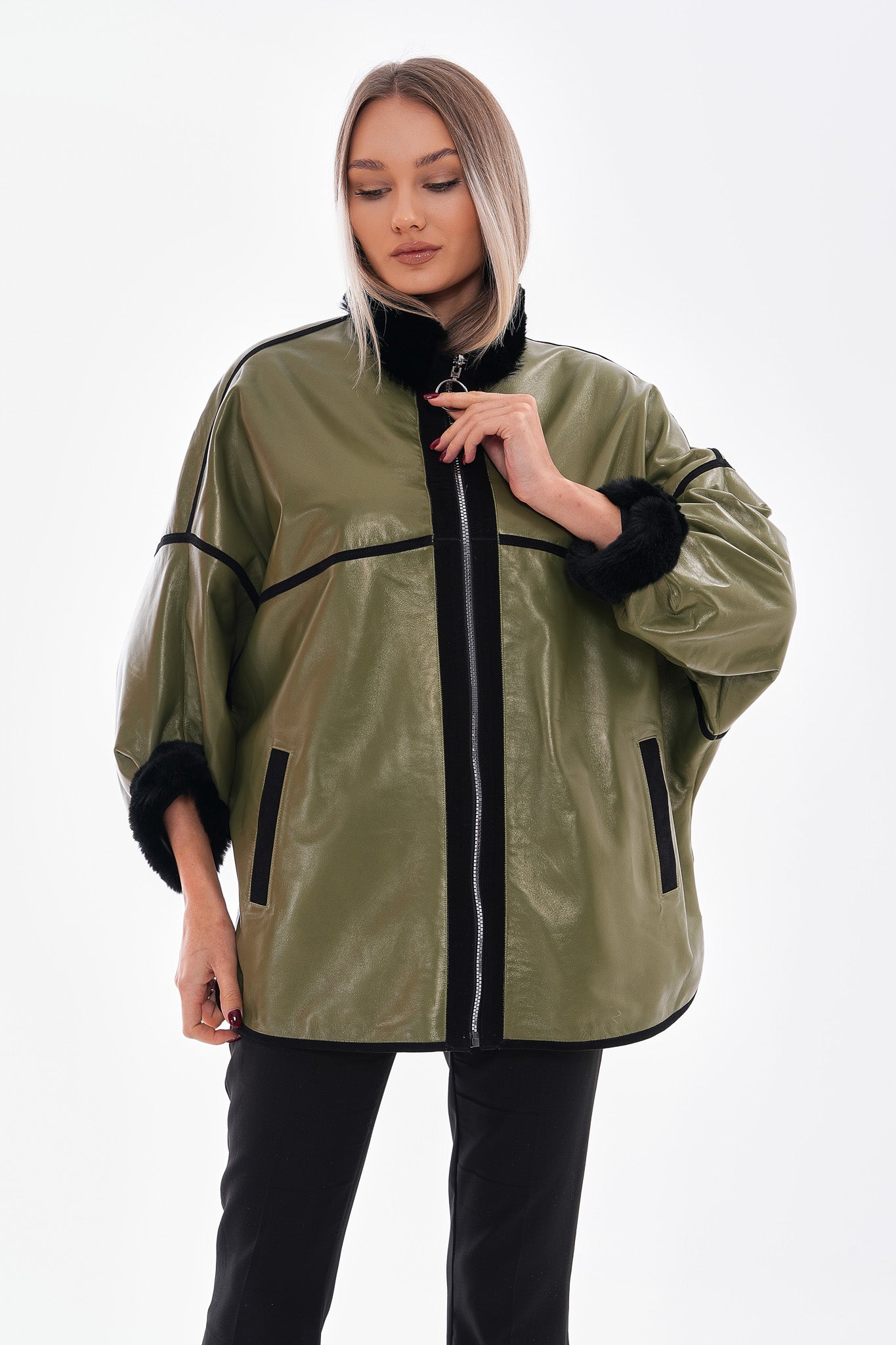 The Rebel Reversible Shearling Olive Green Leather Women Jacket