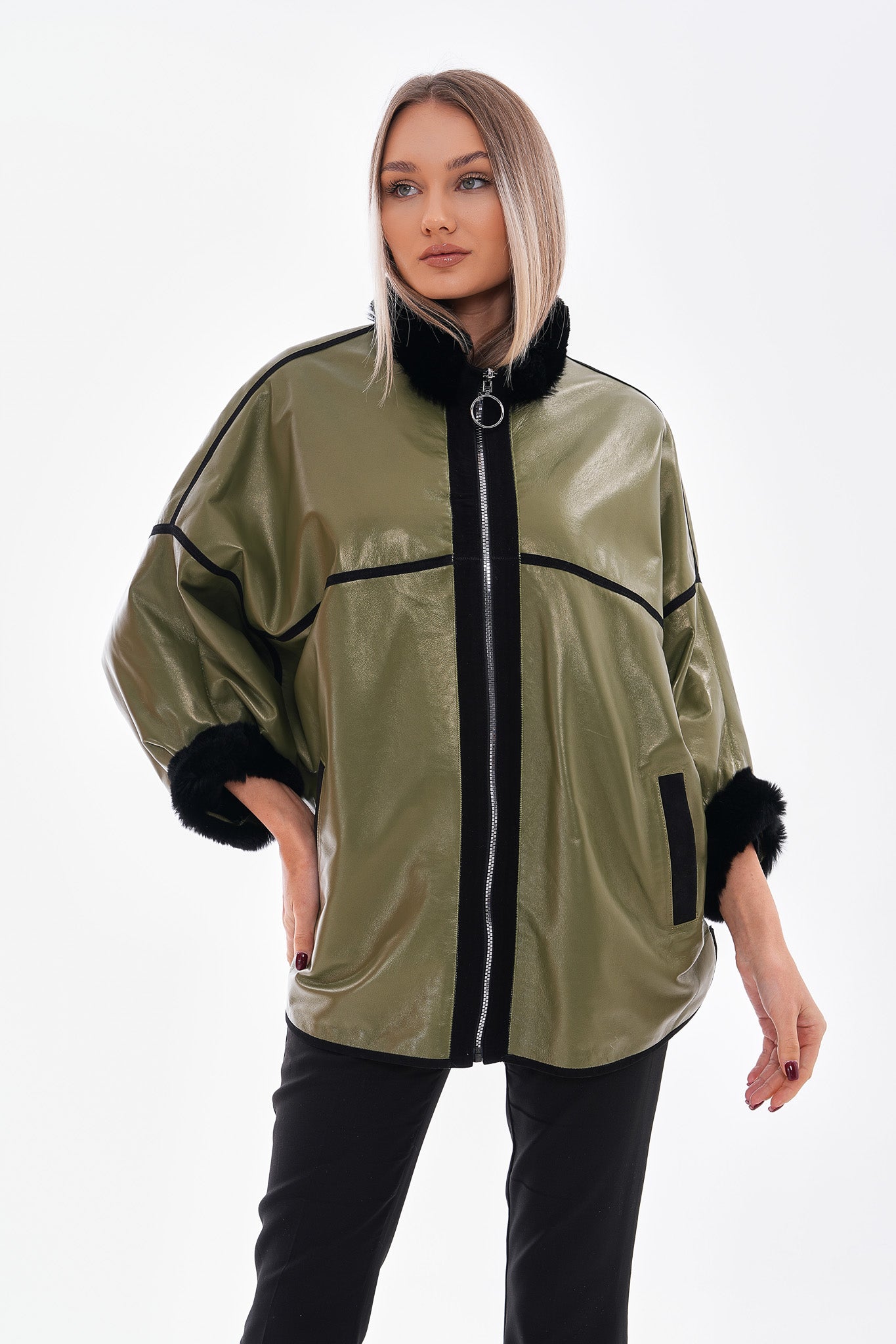The Rebel Reversible Shearling Olive Green Leather Women Jacket