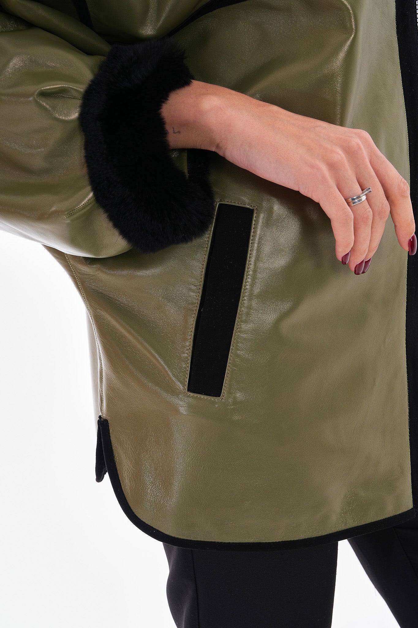 The Rebel Reversible Shearling Olive Green Leather Women Jacket