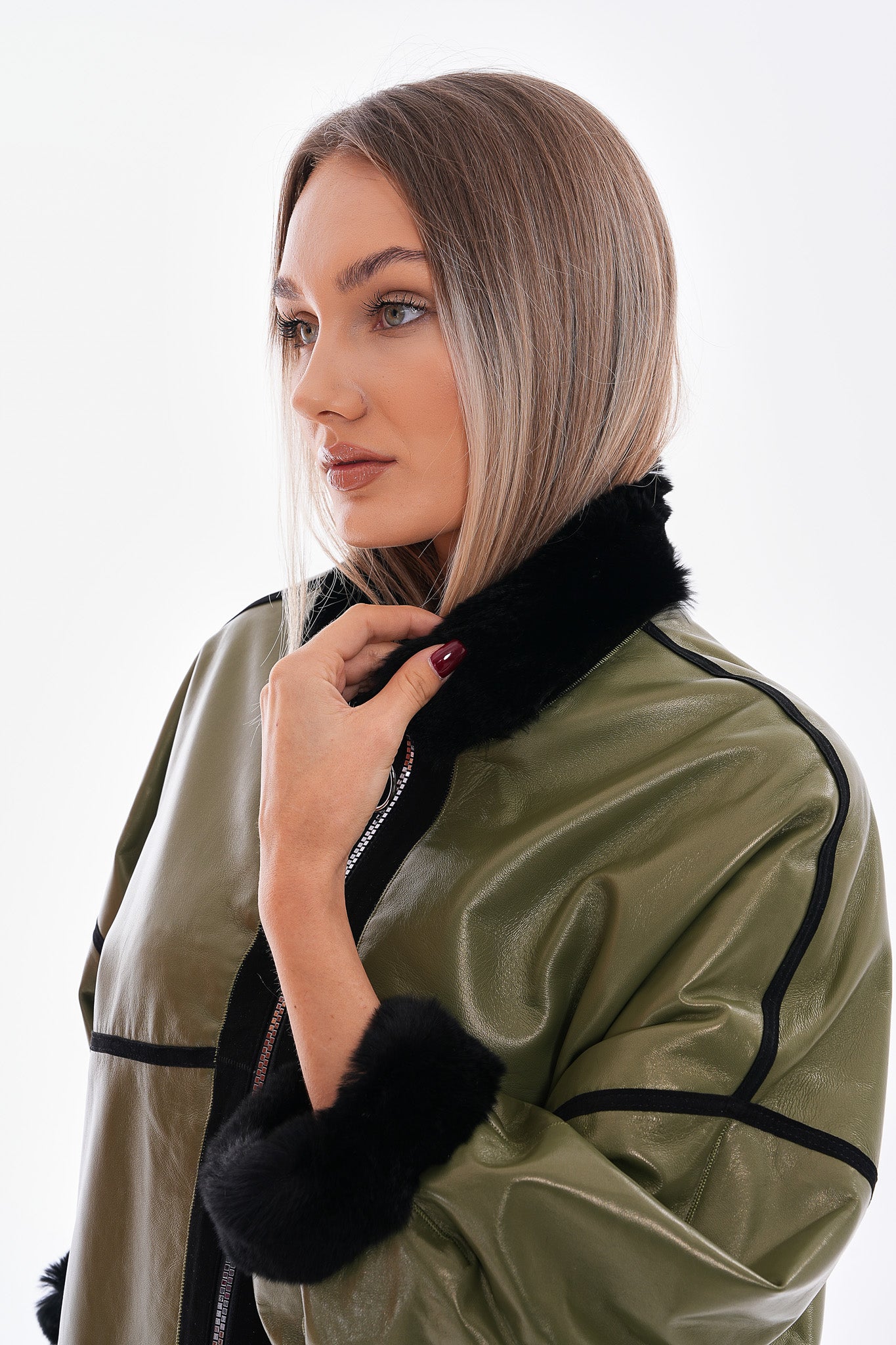 The Rebel Reversible Shearling Olive Green Leather Women Jacket