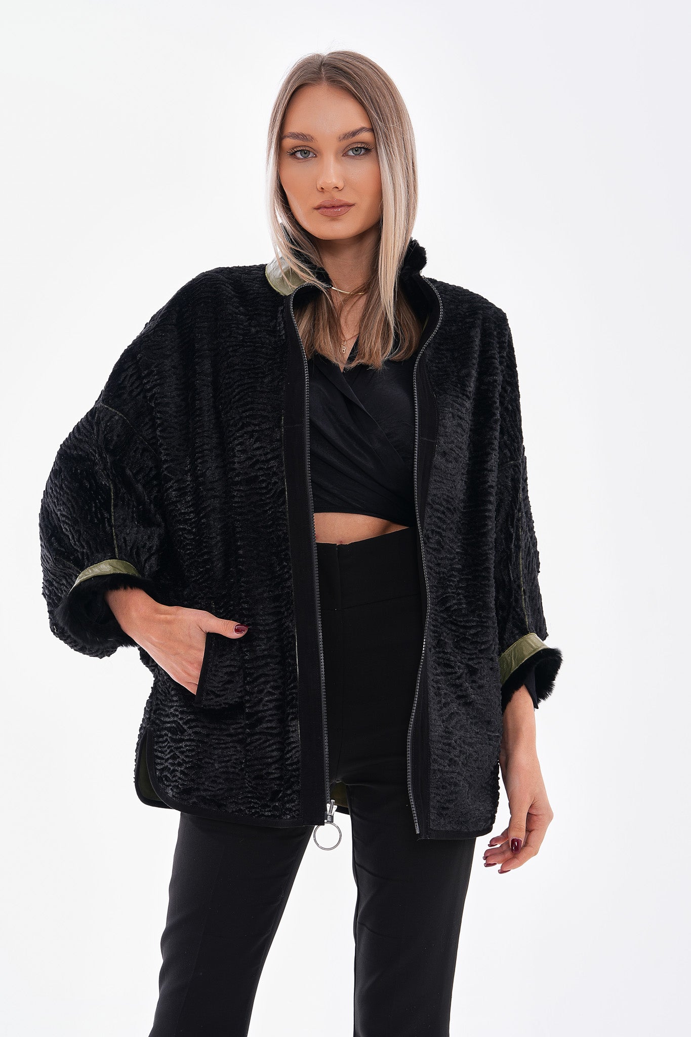 The Rebel Reversible Shearling Olive Green Leather Women Jacket