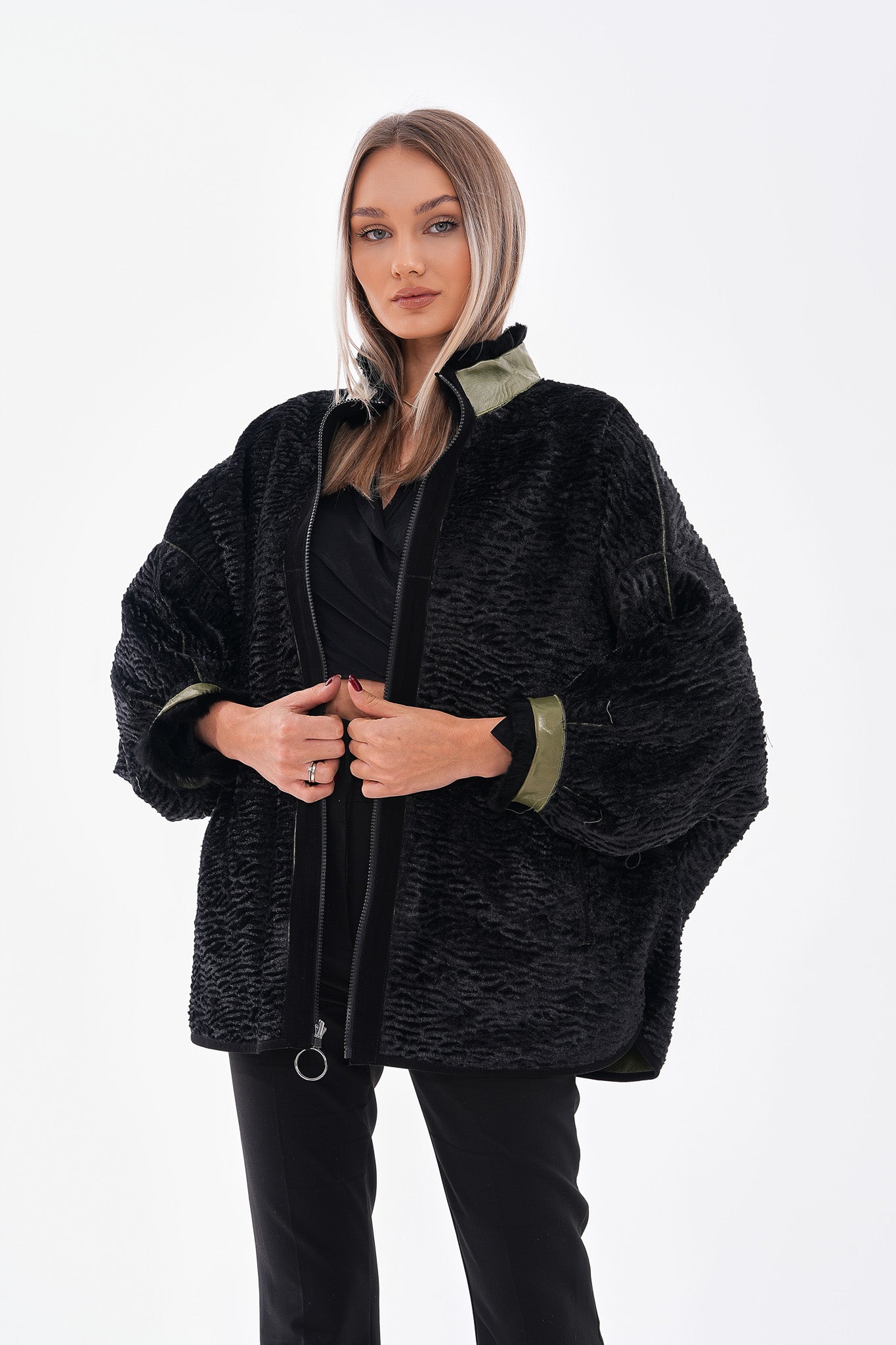 The Rebel Reversible Shearling Olive Green Leather Women Jacket