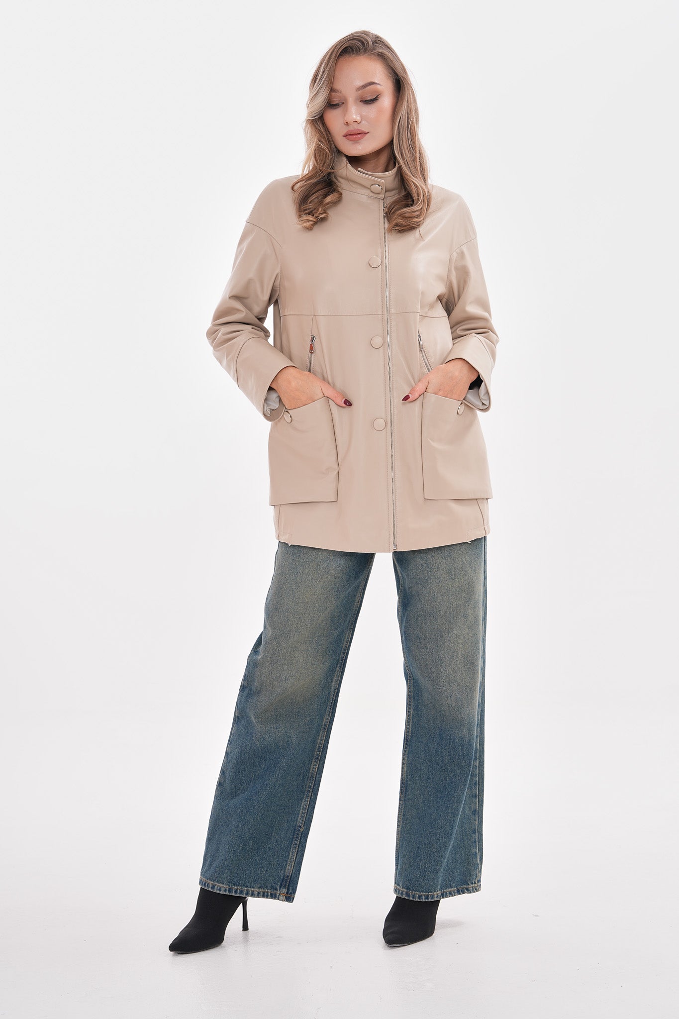 The Lioara Cream Leather Women Jacket