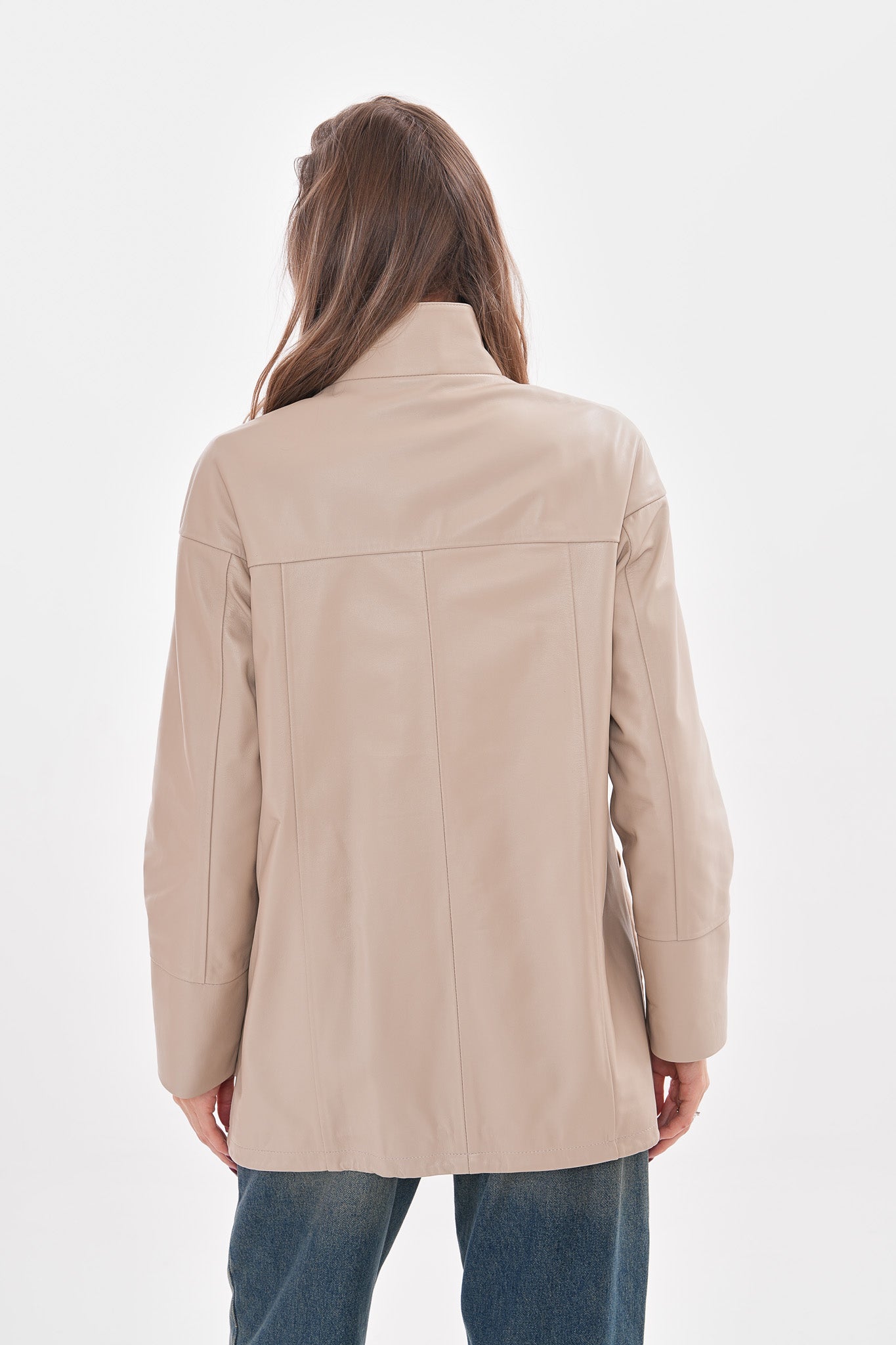 The Lioara Cream Leather Women Jacket