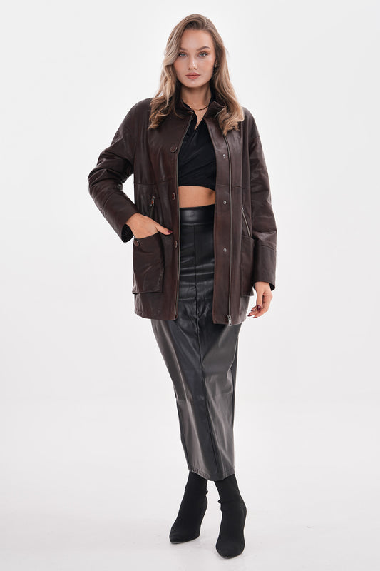 The Liora Brown Leather Women Jacket