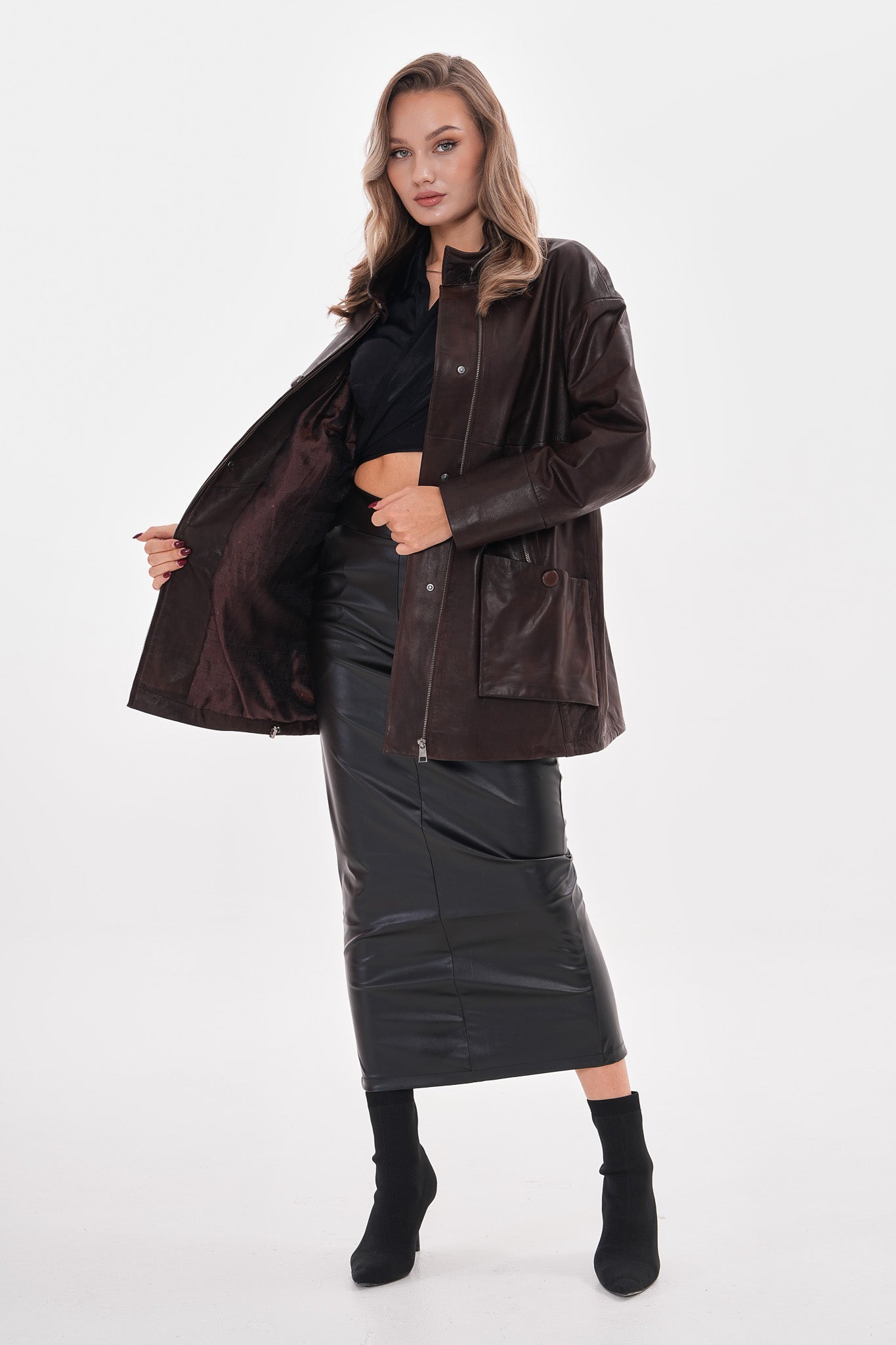 The Liora Brown Leather Women Jacket