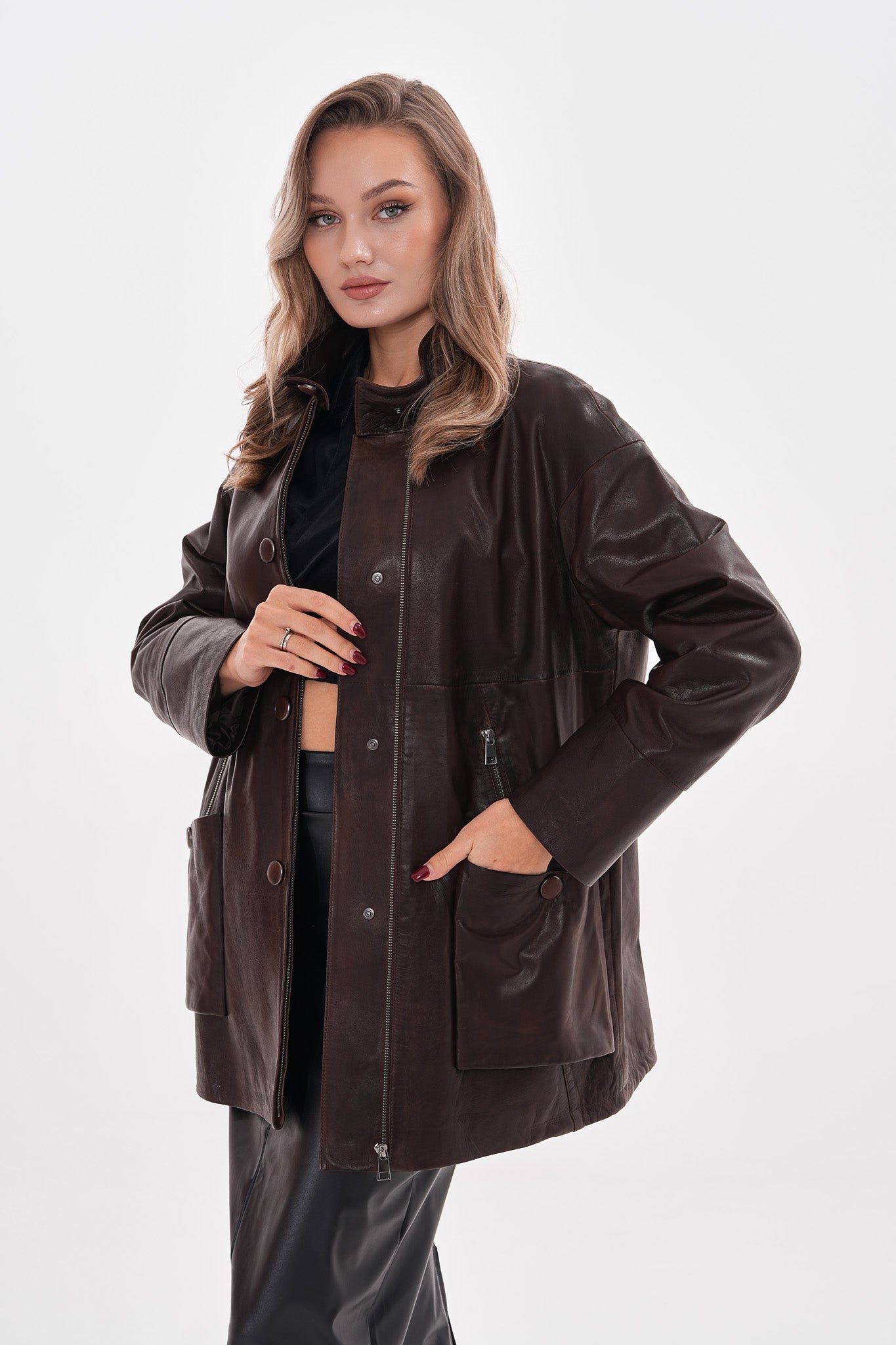 The Liora Brown Leather Women Jacket