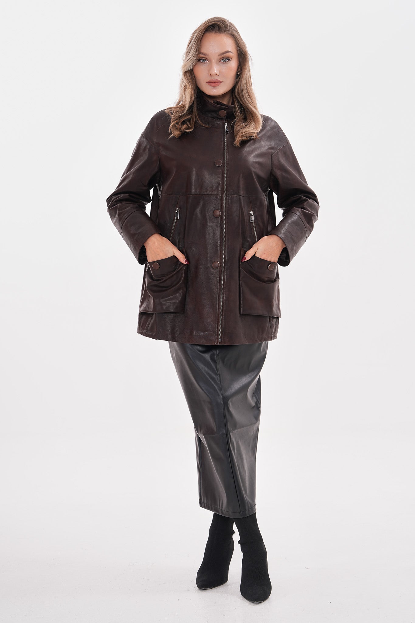 The Liora Brown Leather Women Jacket