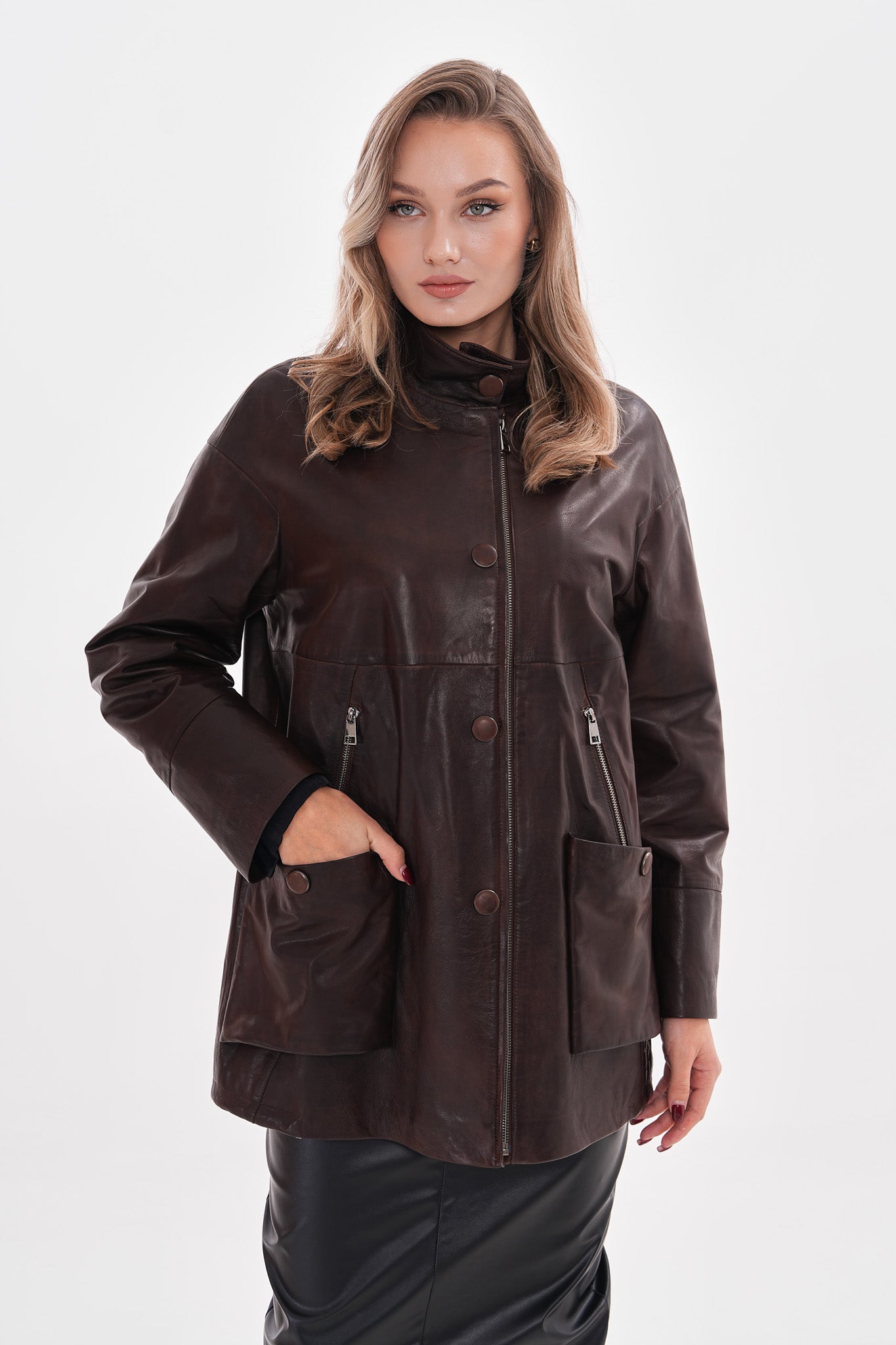 The Liora Brown Leather Women Jacket