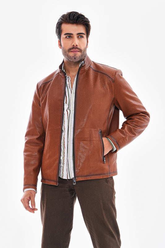 The Varden Tan Leather Men Jacket
