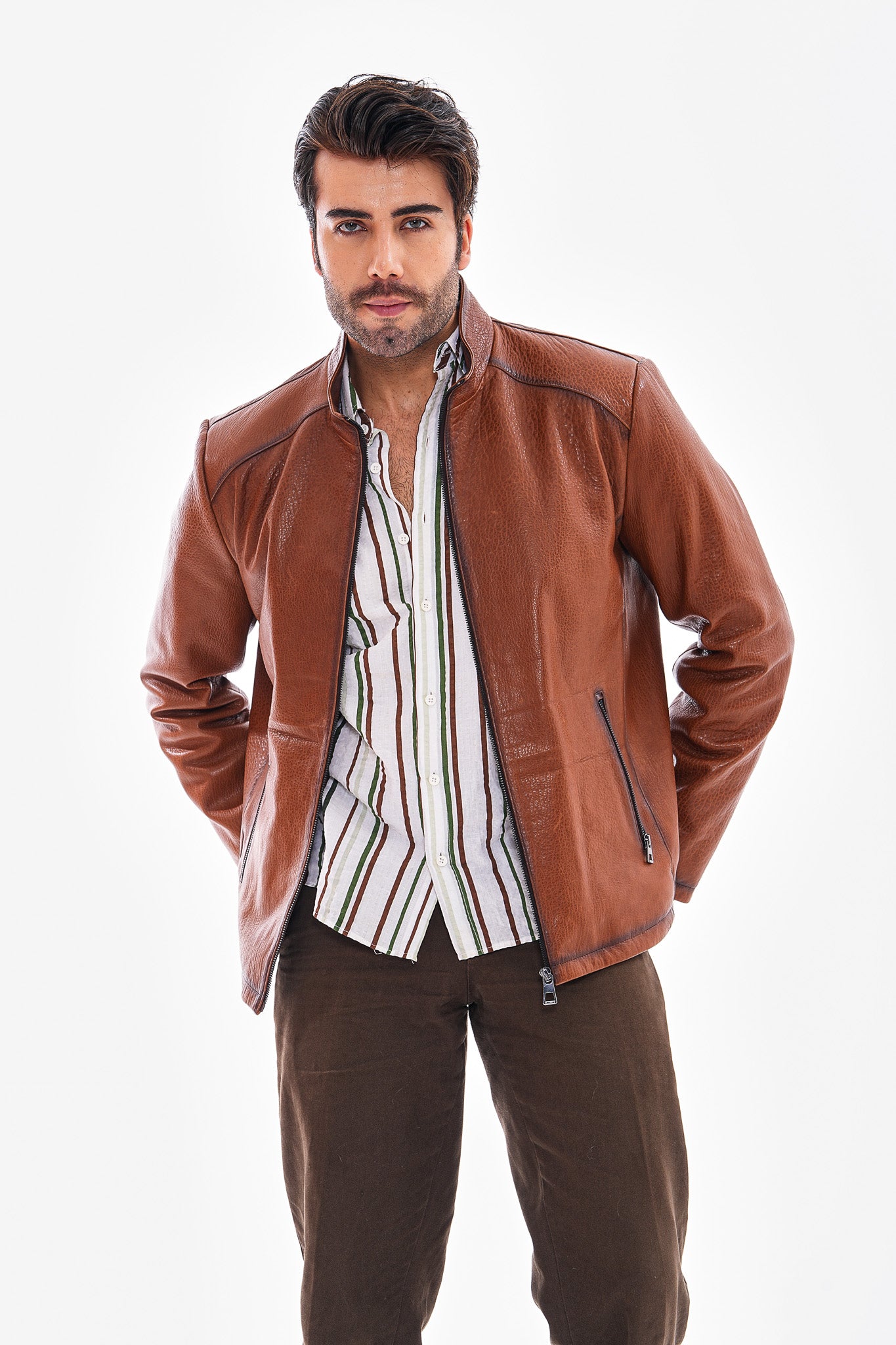 The Varden Tan Leather Men Jacket