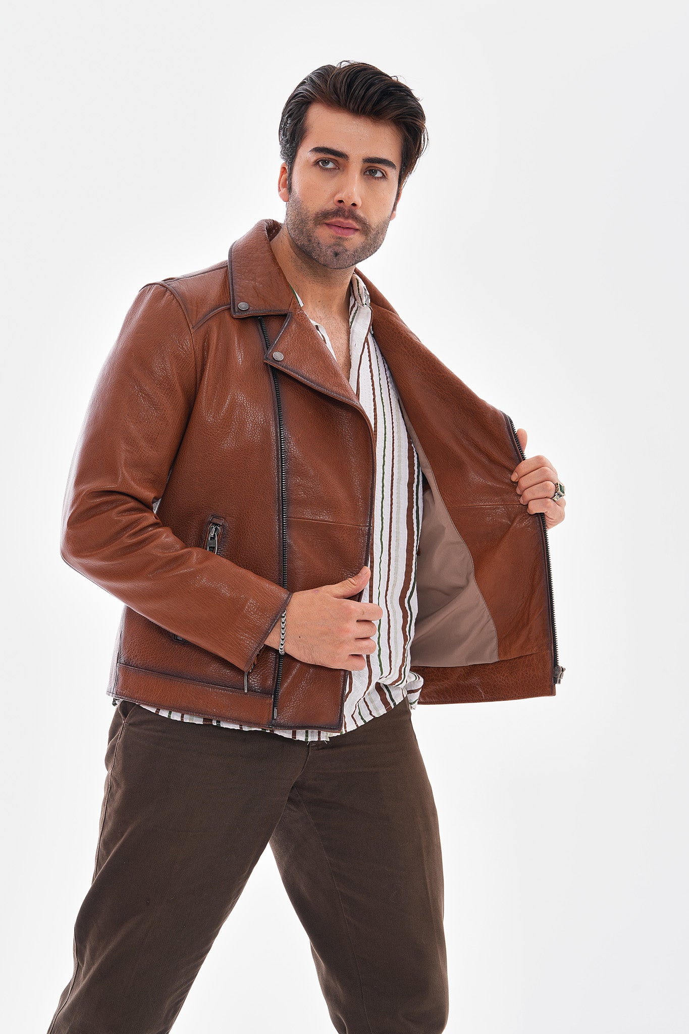 The Volt Textured Tan Leather Men Jacket