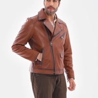 The Volt Textured Tan Leather Men Jacket