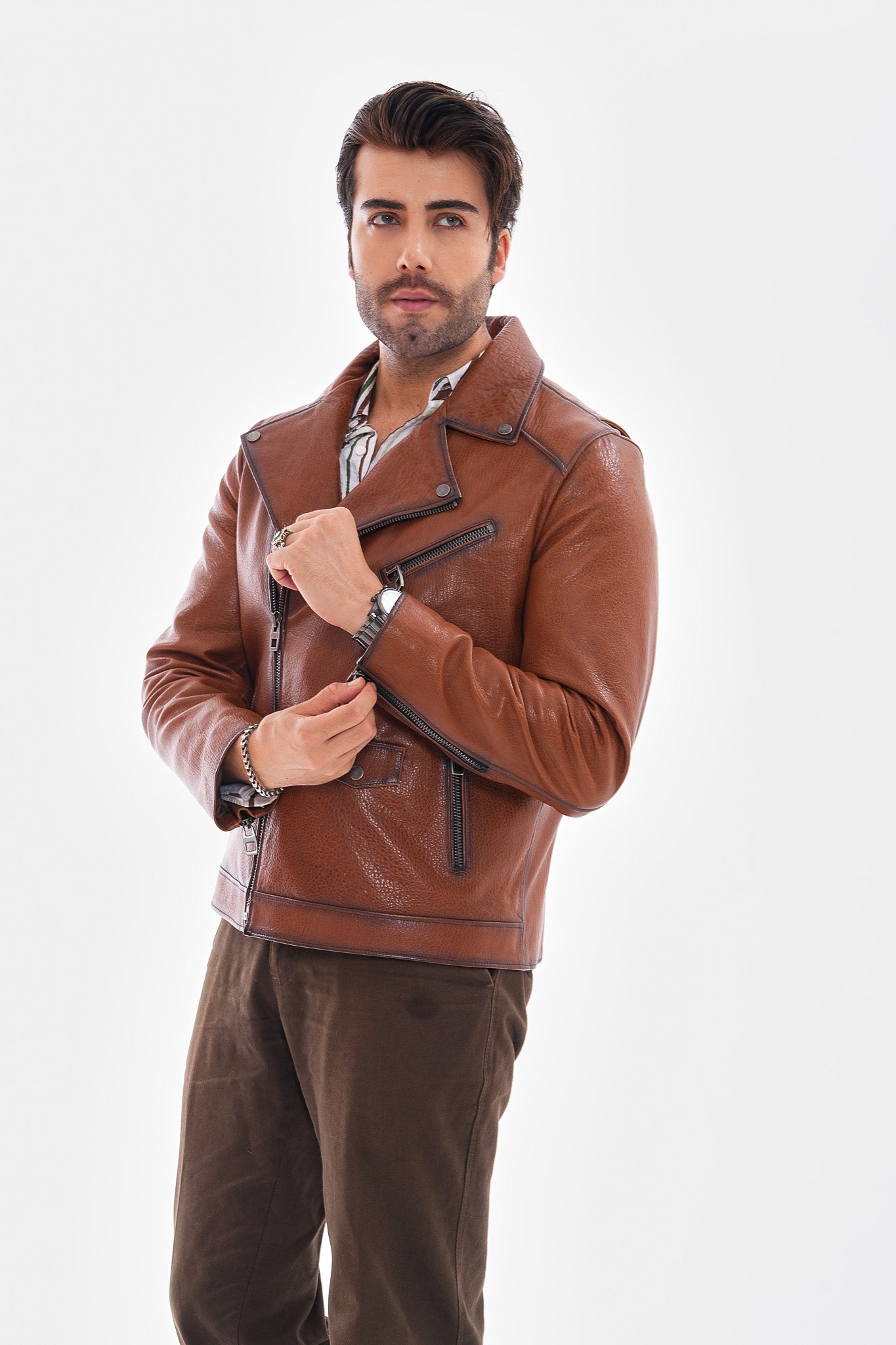 The Volt Textured Tan Leather Men Jacket