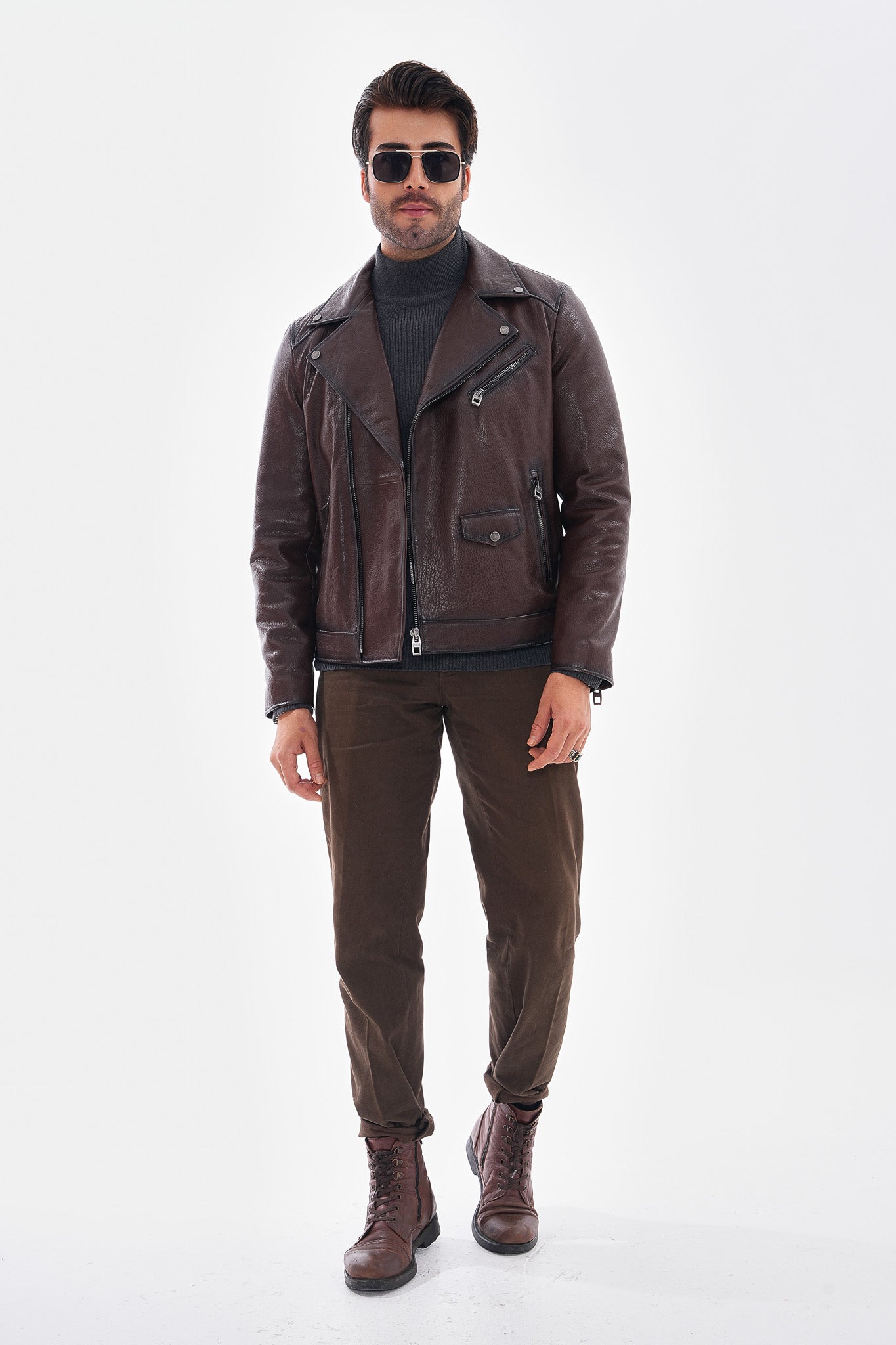 The Volt Textured Mahogany Leather Men Jacket