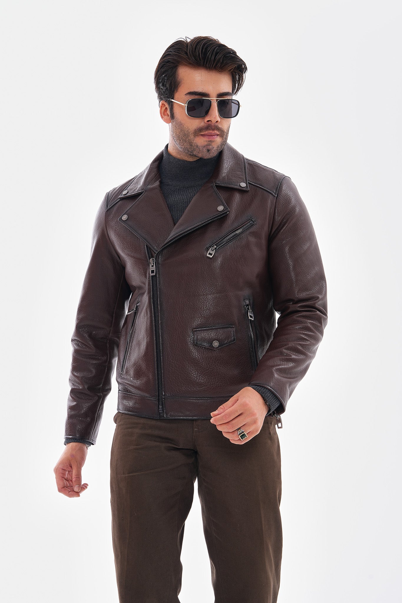 The Volt Textured Mahogany Leather Men Jacket