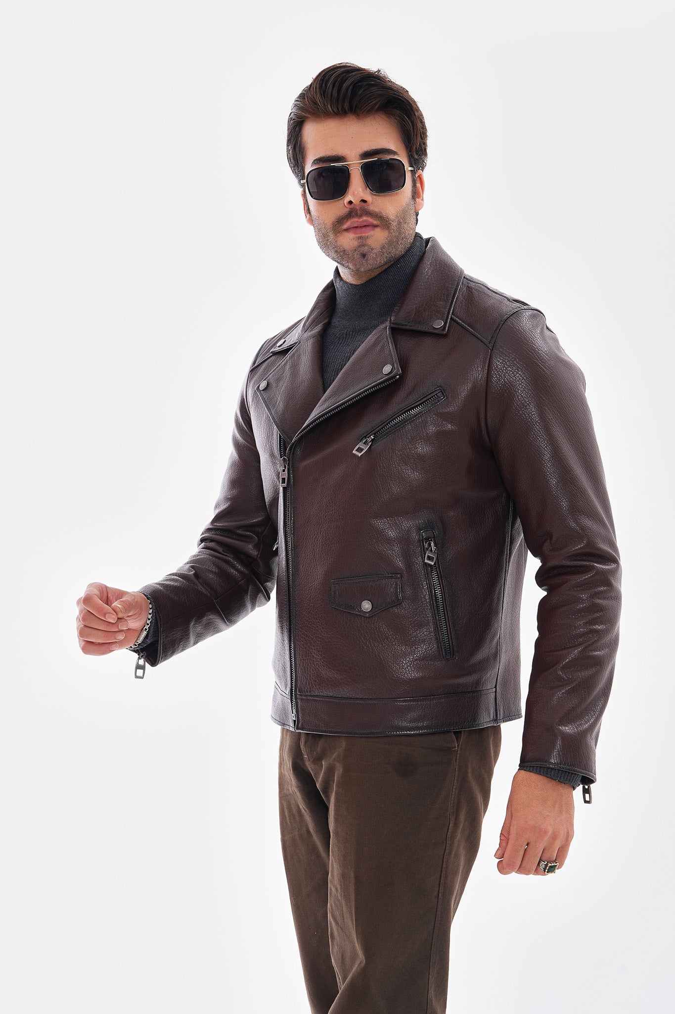 The Volt Textured Mahogany Leather Men Jacket