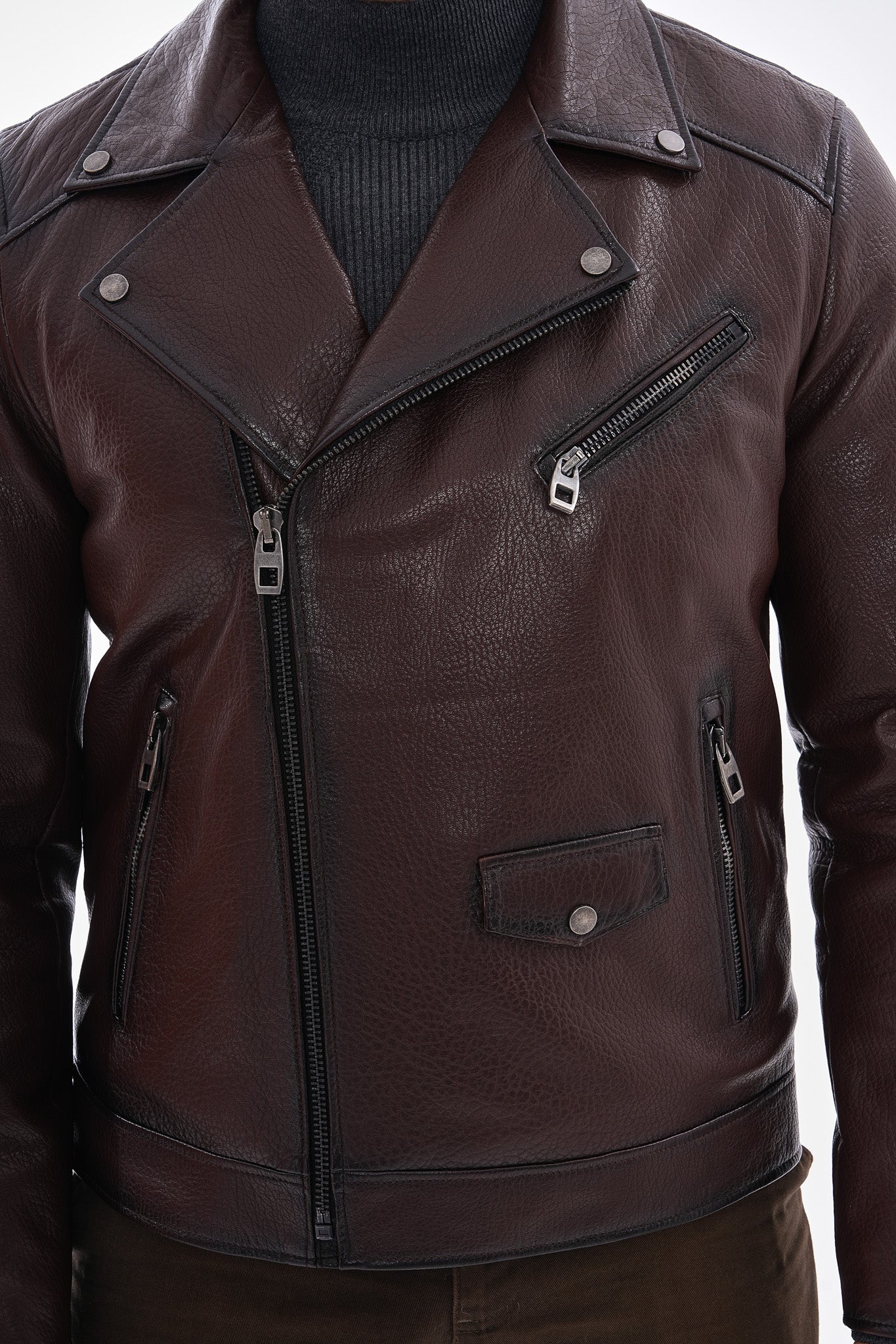 The Volt Textured Mahogany Leather Men Jacket