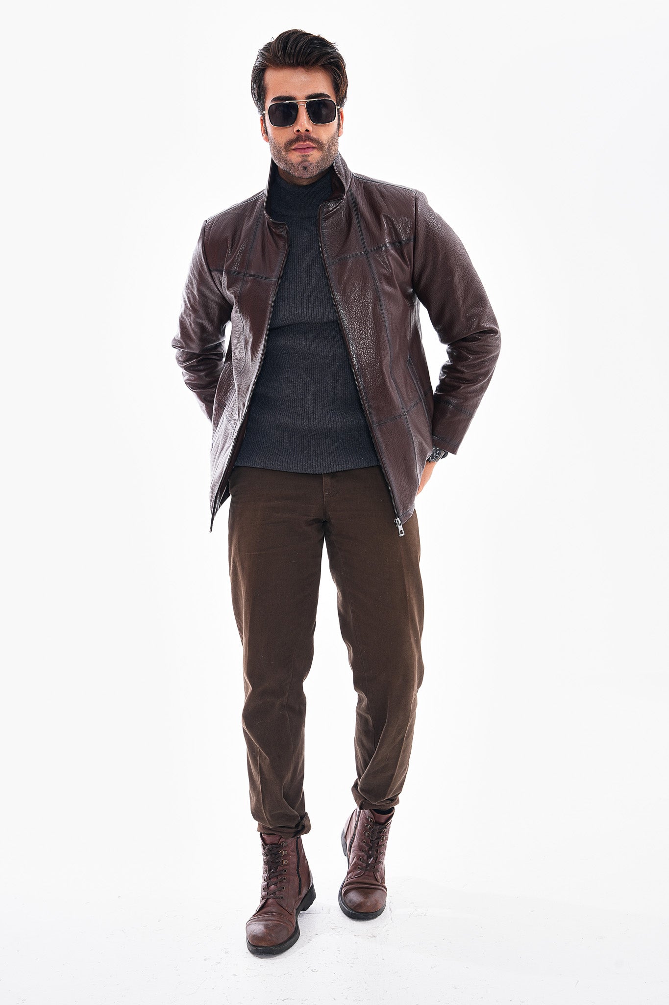 The Nero Coffee Brown Leather Men Jacket