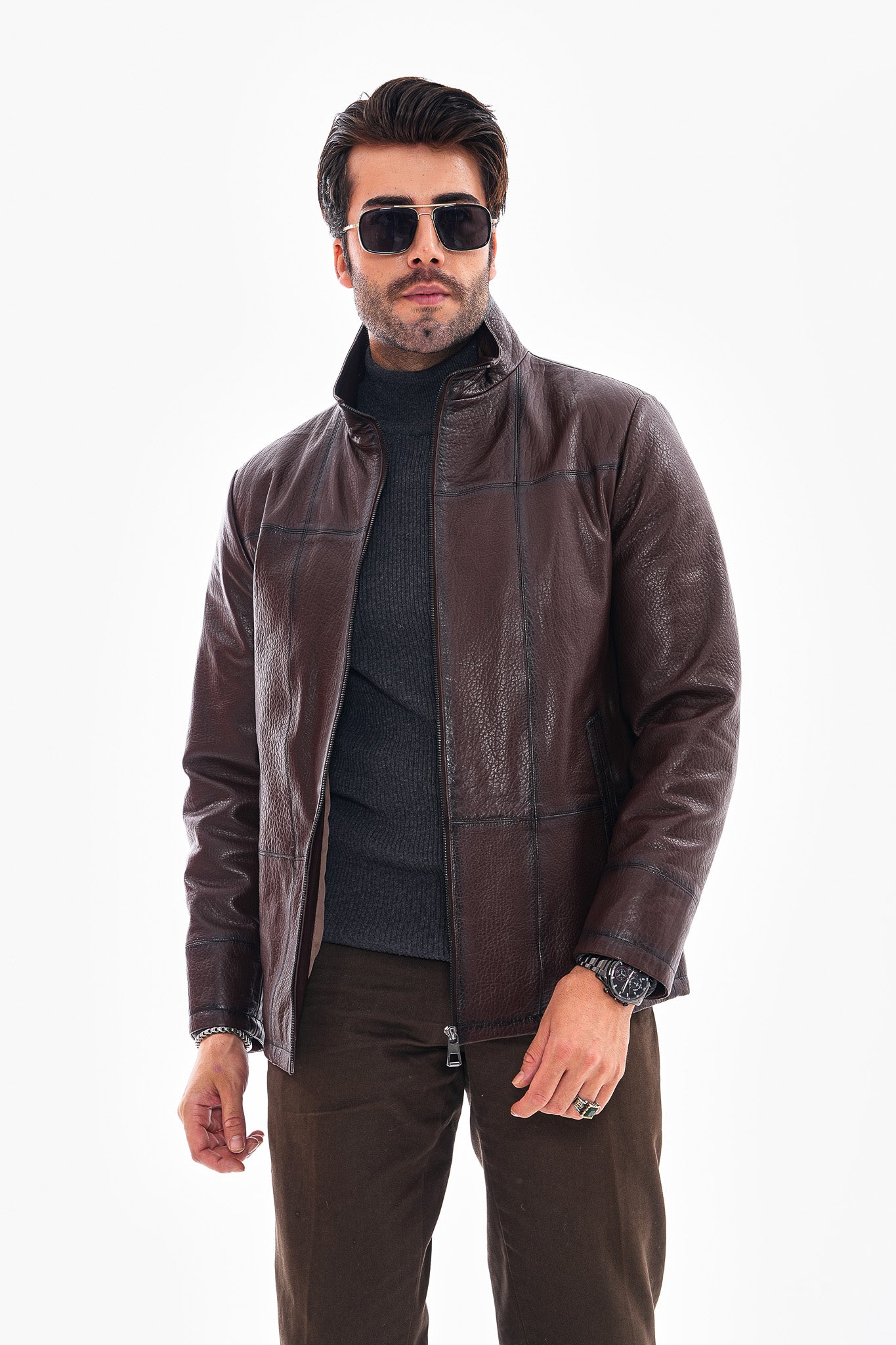 The Nero Coffee Brown Leather Men Jacket