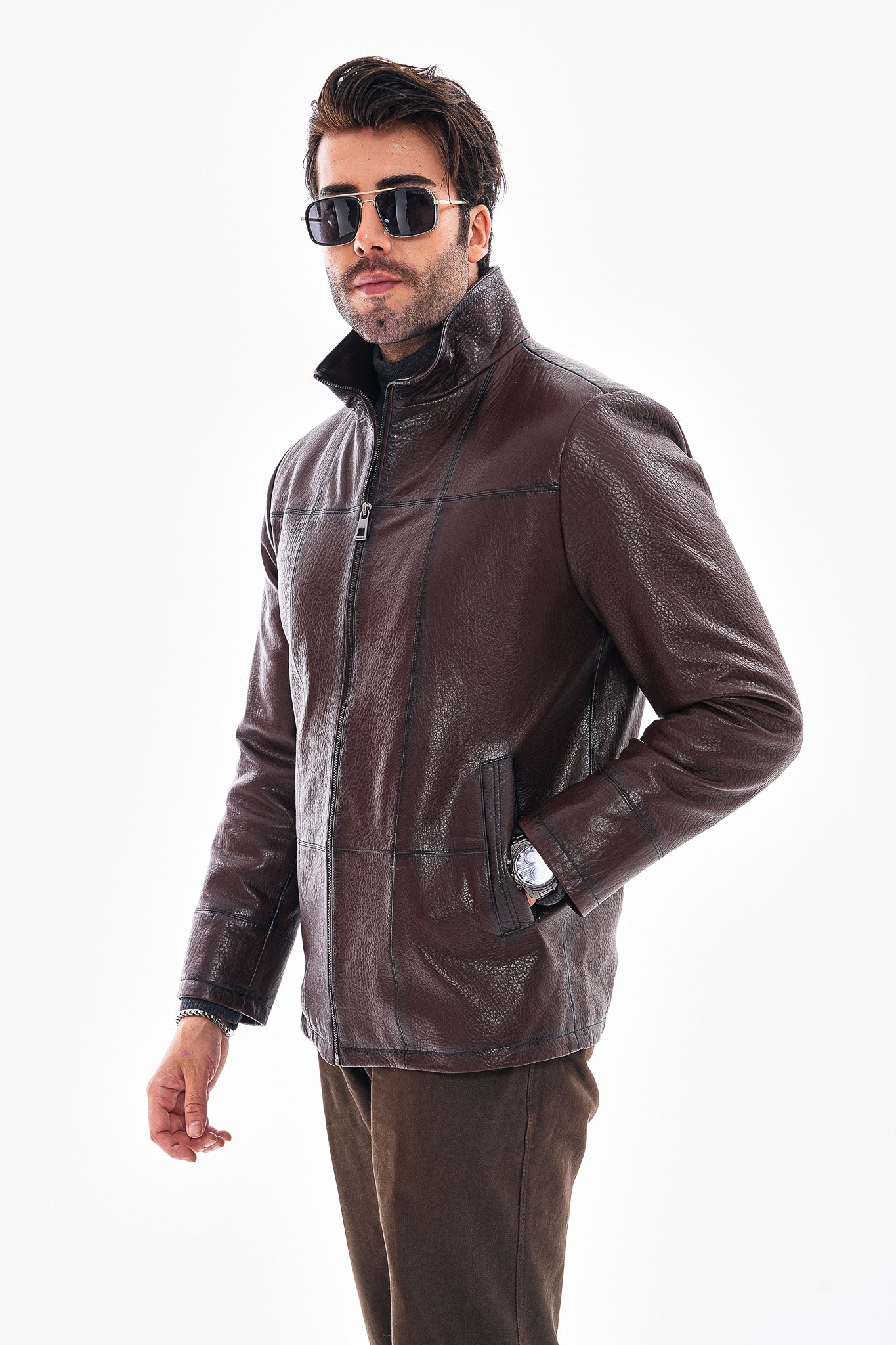 The Nero Coffee Brown Leather Men Jacket