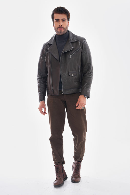 The Volt Textured Charcoal Leather Men Jacket