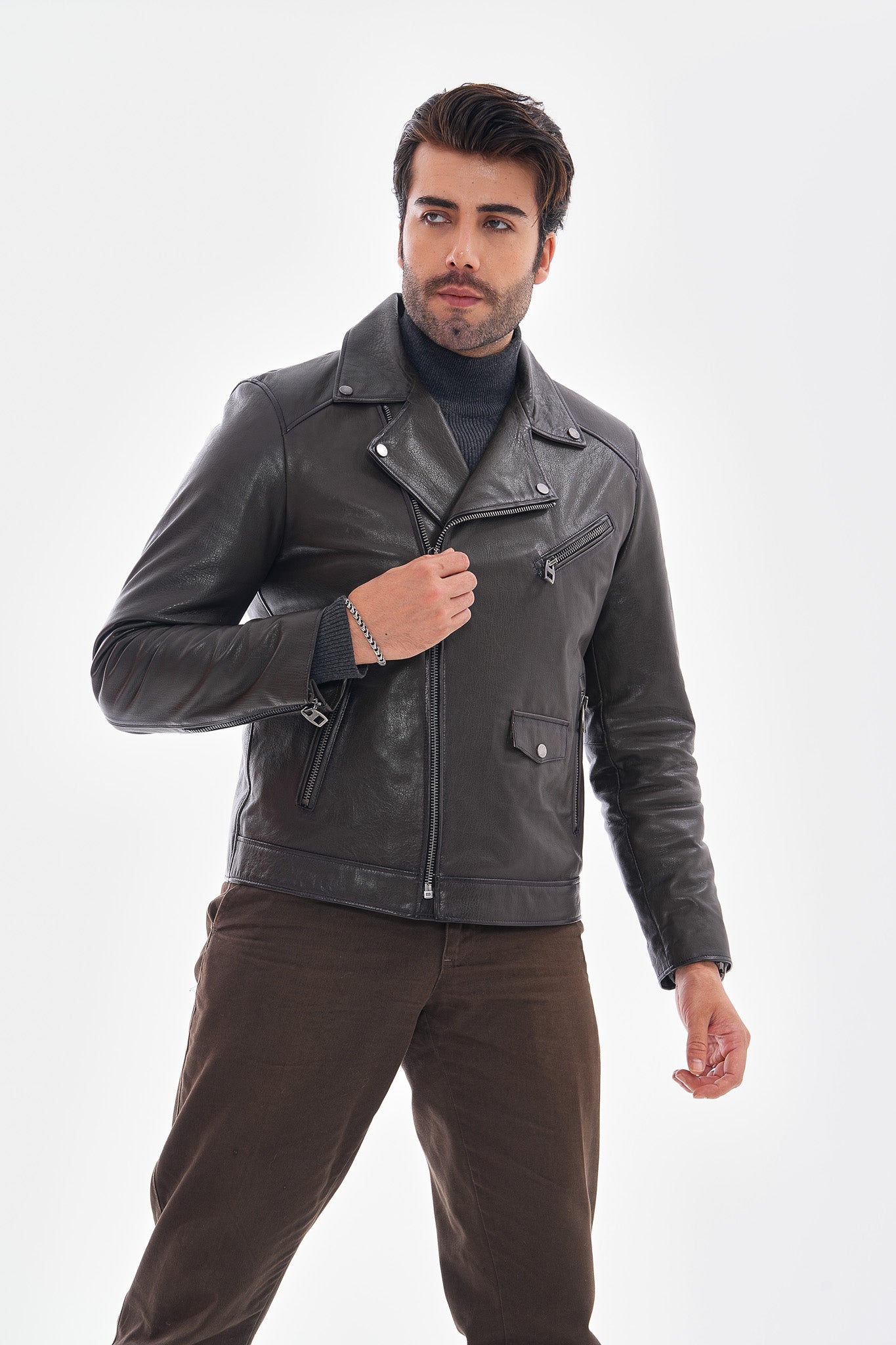 The Volt Textured Charcoal Leather Men Jacket