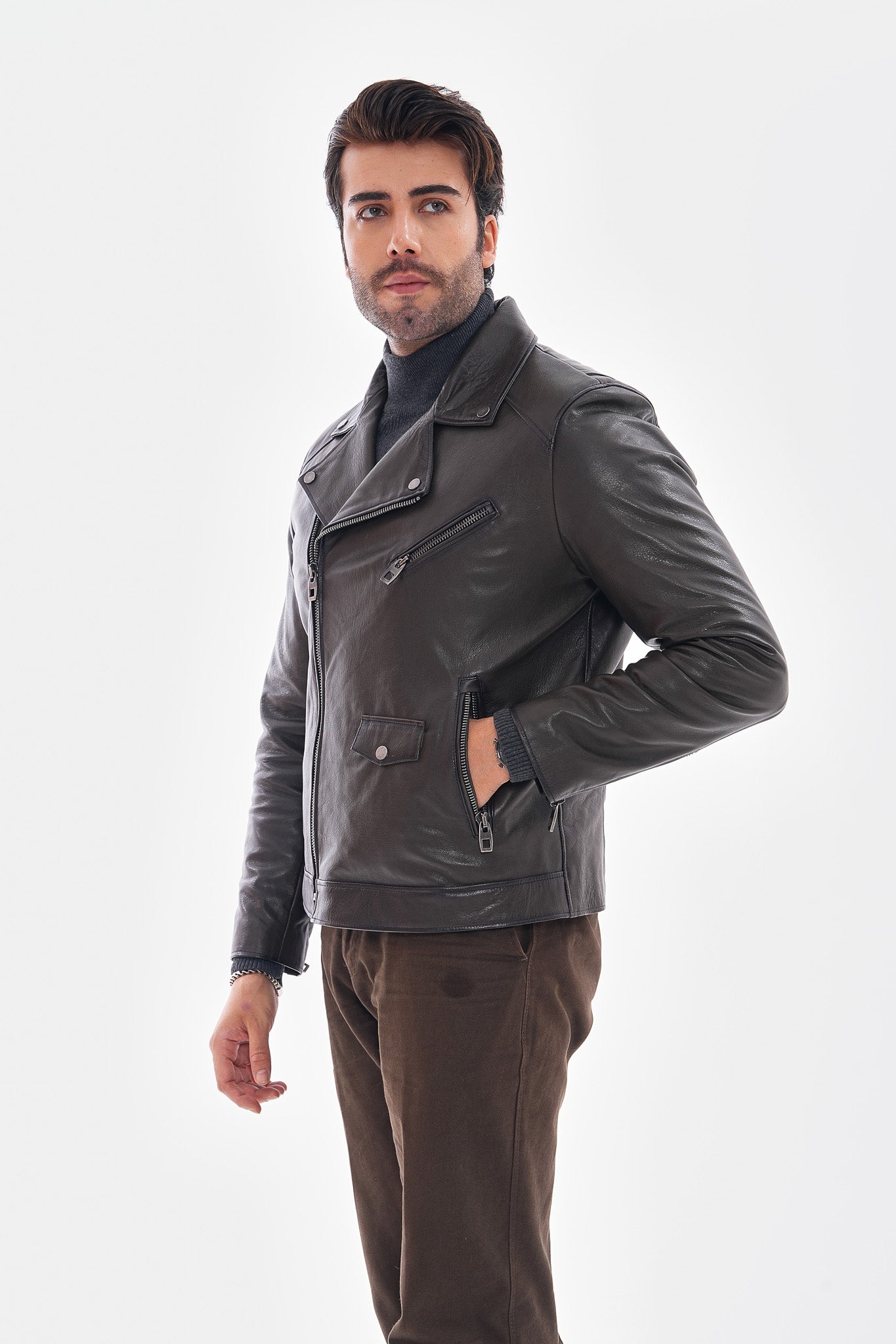 The Volt Textured Charcoal Leather Men Jacket
