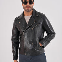 The Volt Black Leather Biker Men Jacket