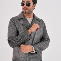 The Volt Textured Distressed Grey Leather Men Jacket