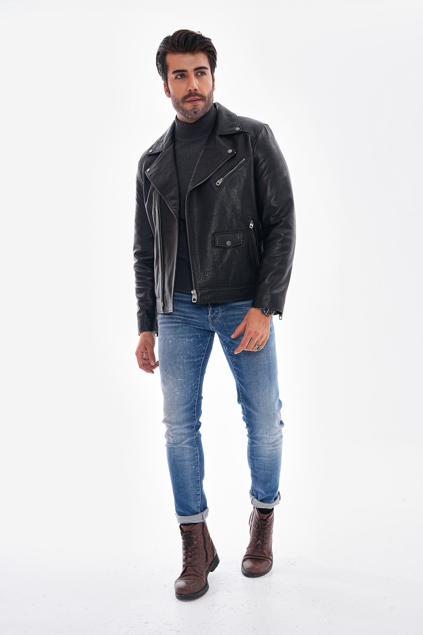 The Volt Textured Black Leather Men Jacket