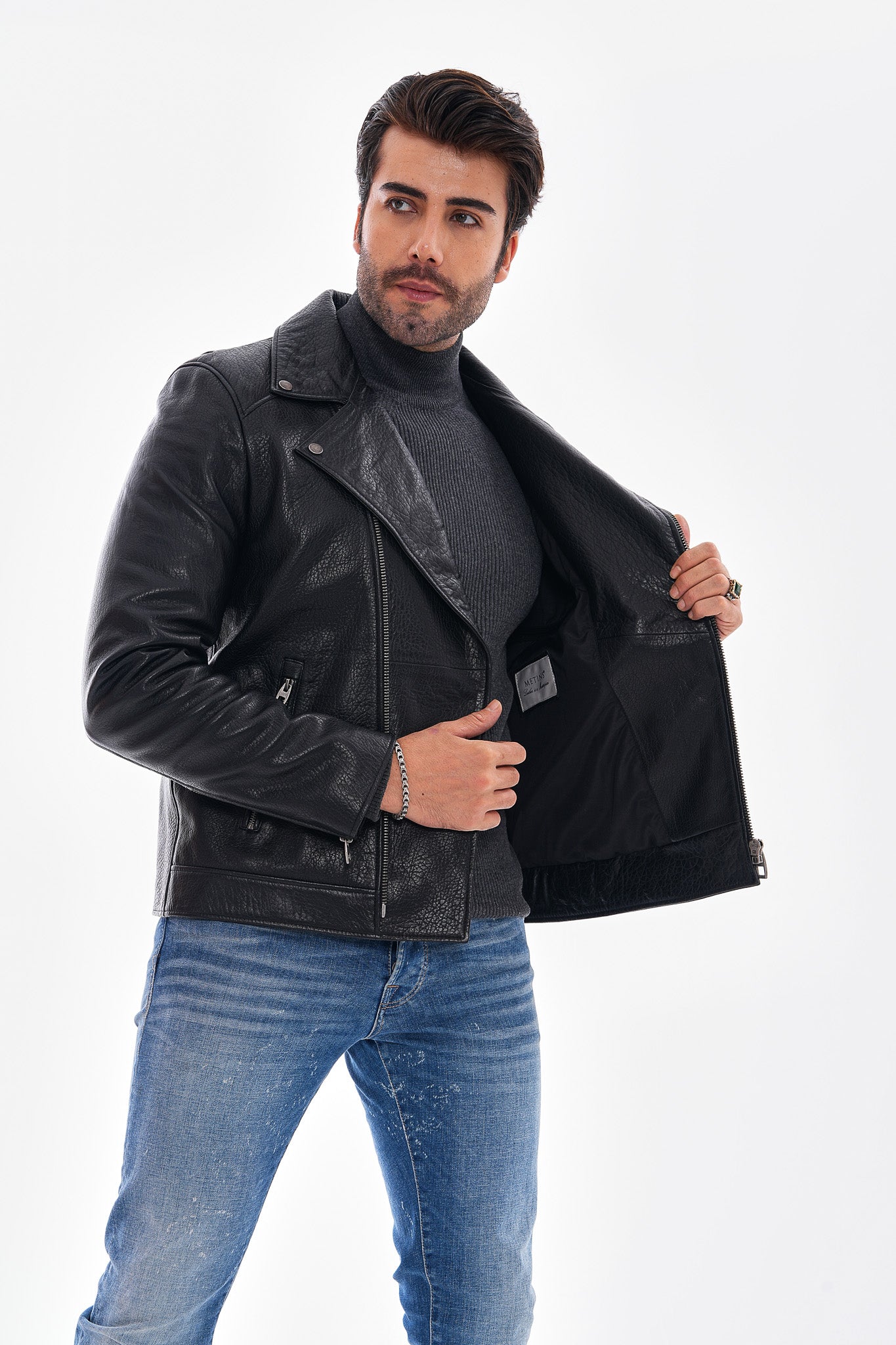 The Volt Textured Black Leather Men Jacket