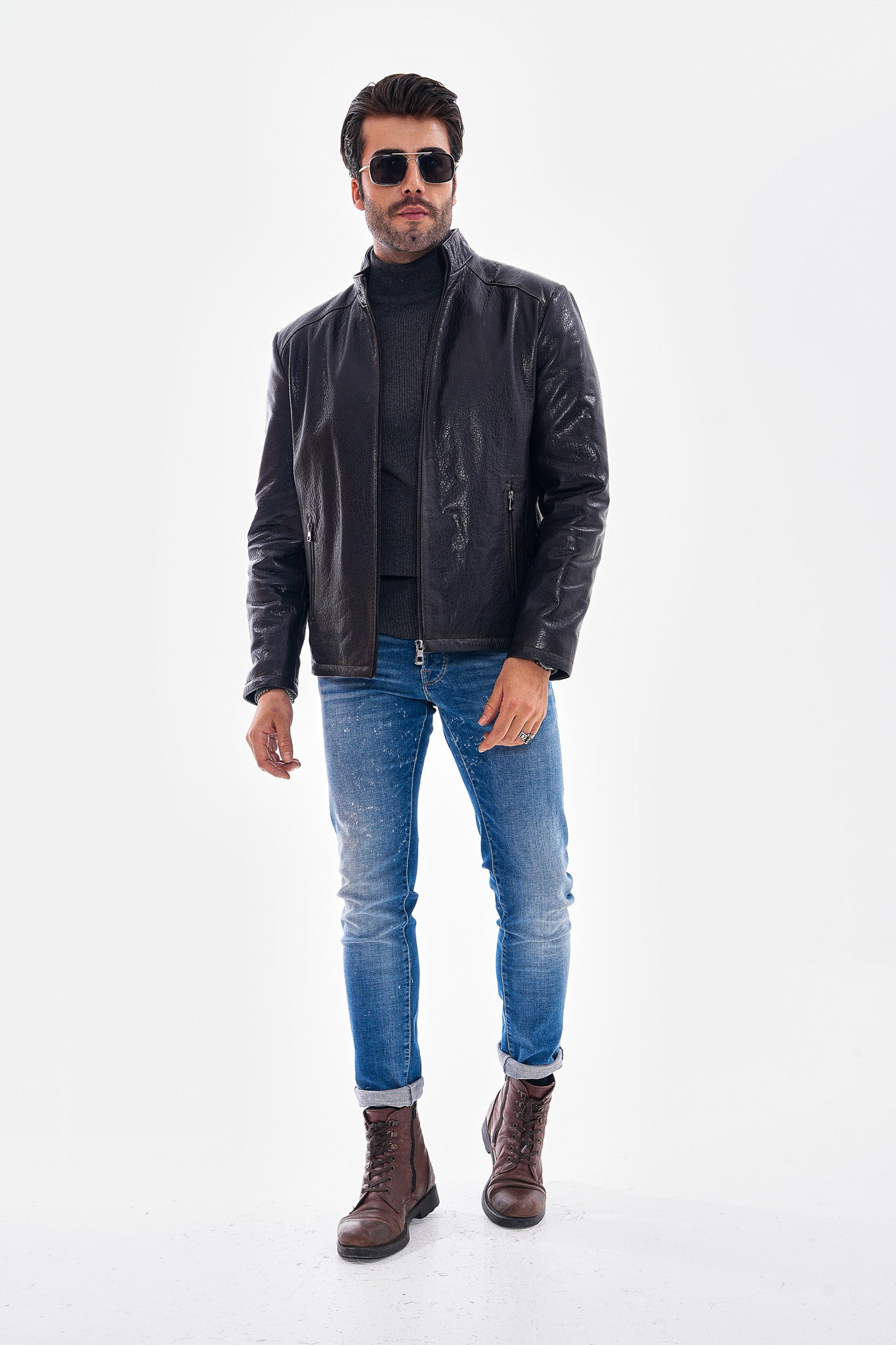 The Varden Navy Blue Leather Men Jacket