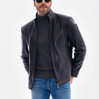 The Varden Navy Blue Leather Men Jacket