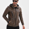 The Veneto Chaqueta para Hombre con Capucha de Cuero Caqui