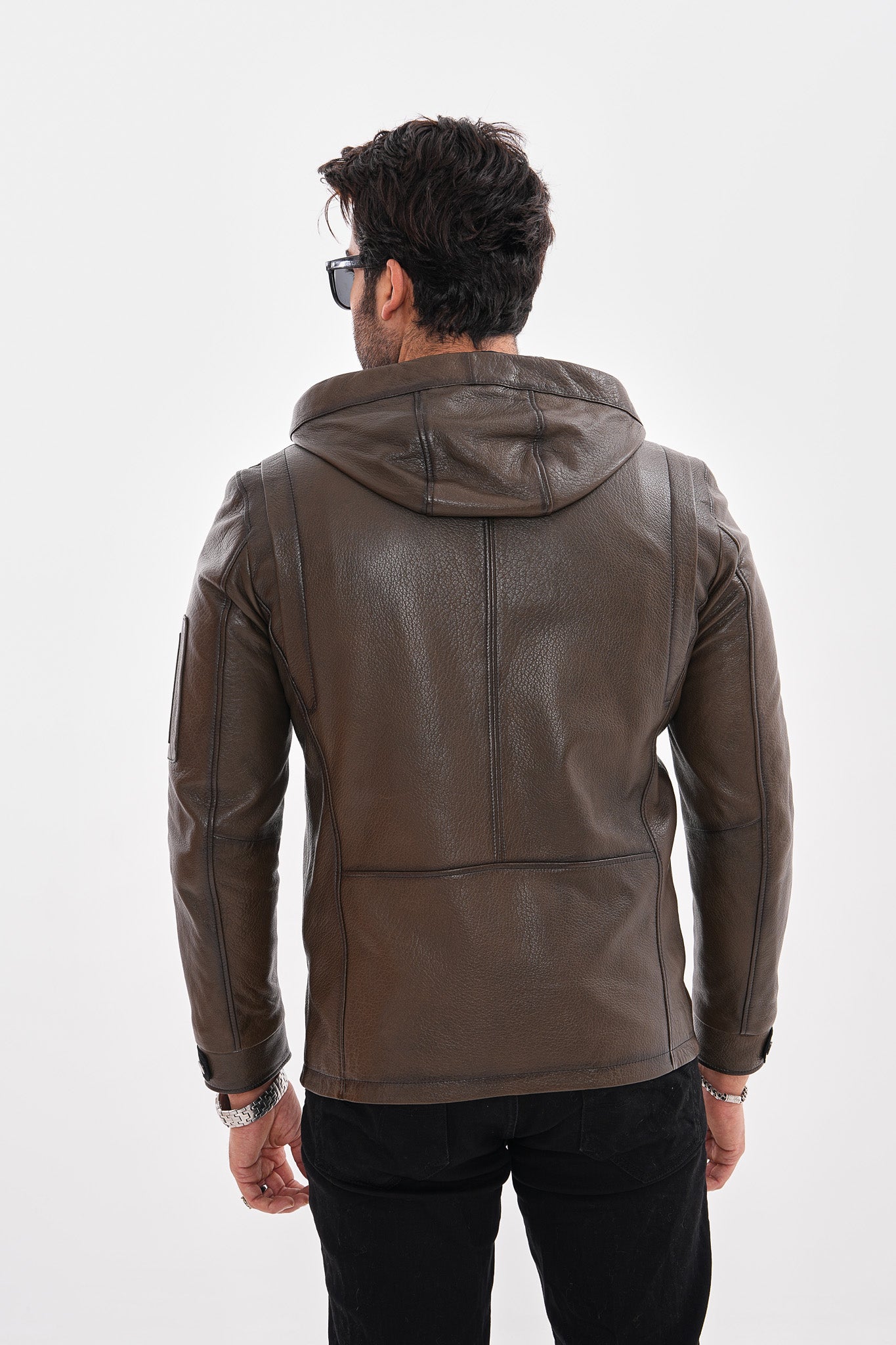 The Veneto Khaki Leather Hooded Men Jacket