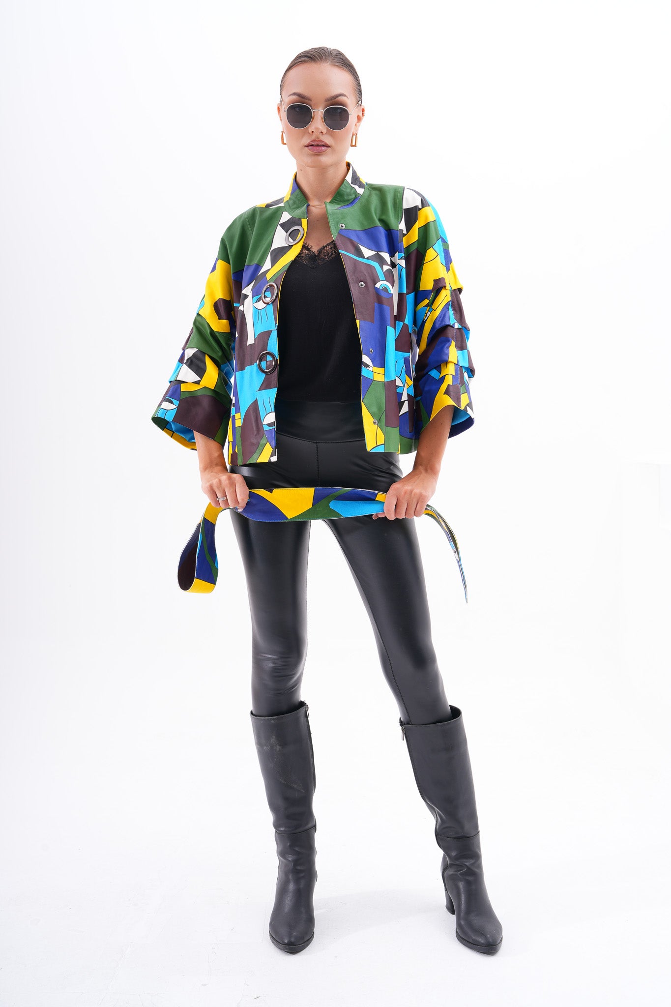 The Odessa Geometric Art Leather Women Jacket