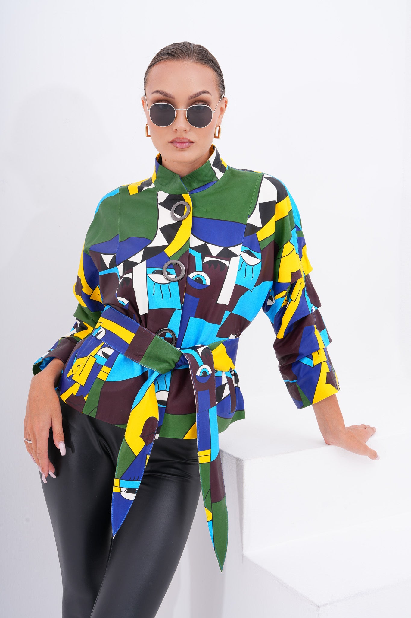 The Odessa Geometric Art Leather Women Jacket