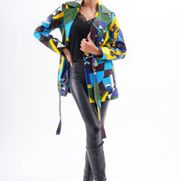 Sienna Abstract Art Leather Women Jacket – Blue Green Edition