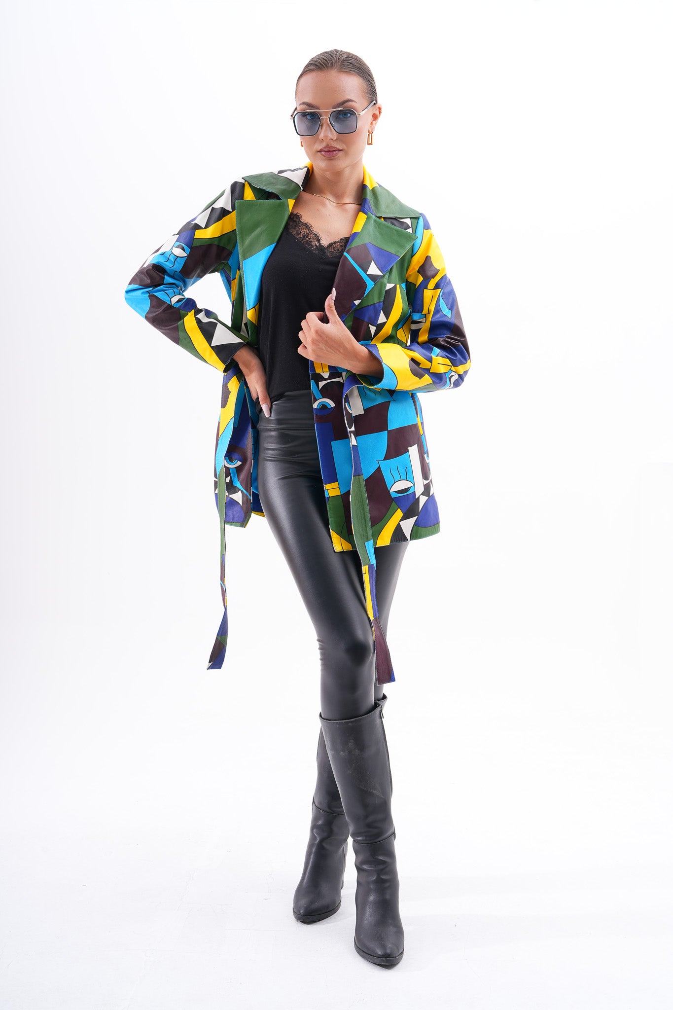 Sienna Abstract Art Leather Women Jacket – Blue Green Edition