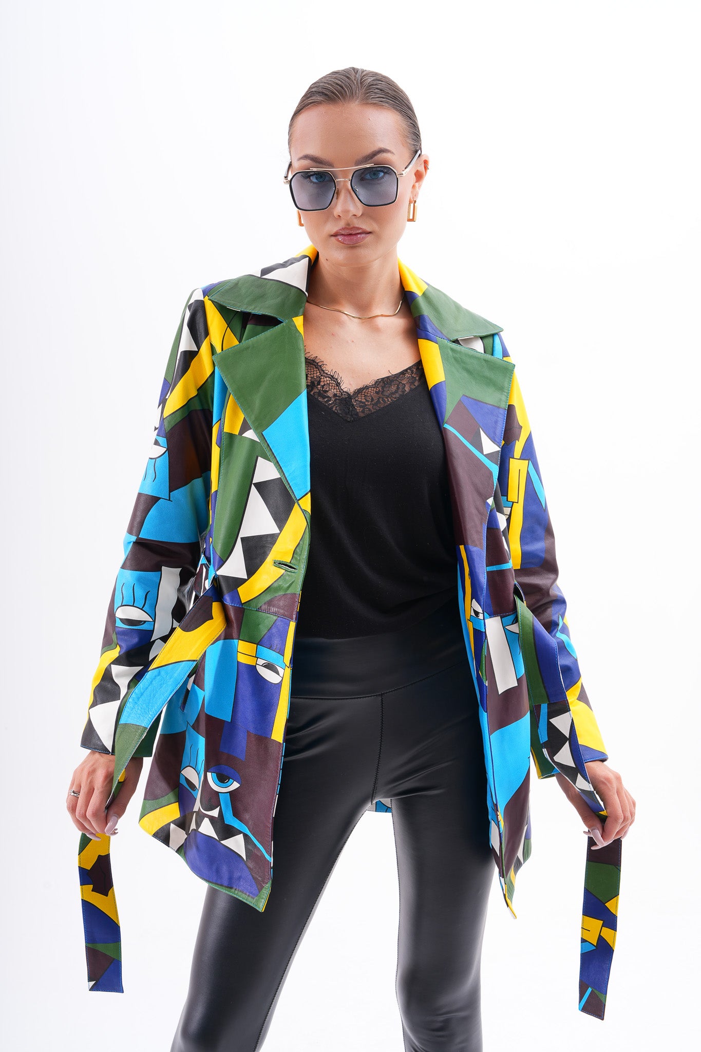 Sienna Abstract Art Leather Women Jacket – Blue Green Edition