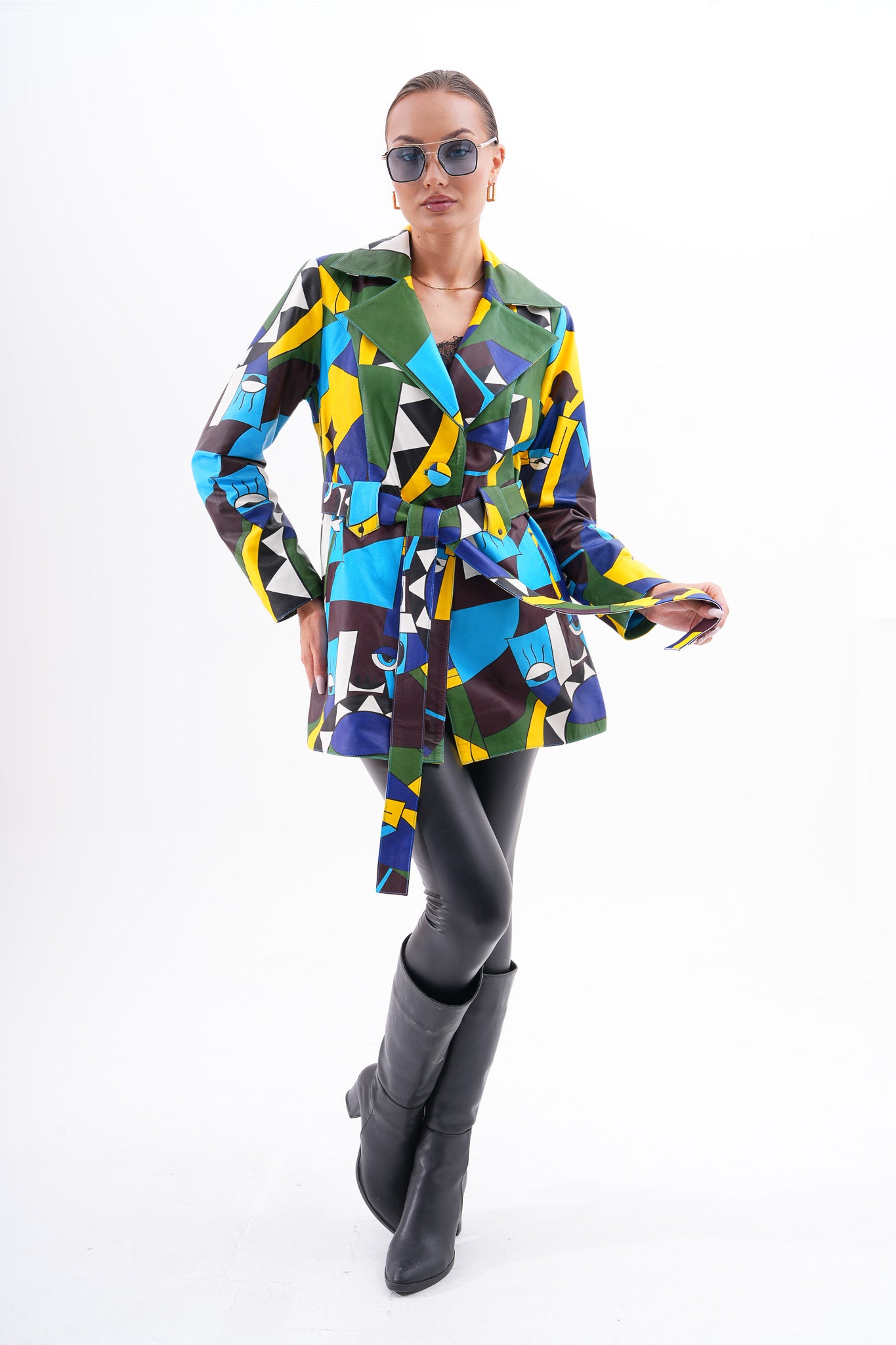 Sienna Abstract Art Leather Women Jacket – Blue Green Edition