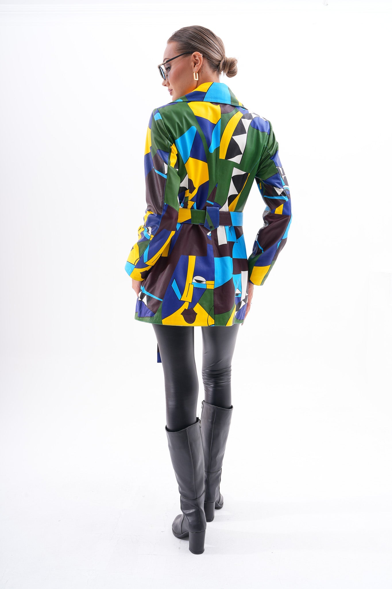 Sienna Abstract Art Leather Women Jacket – Blue Green Edition
