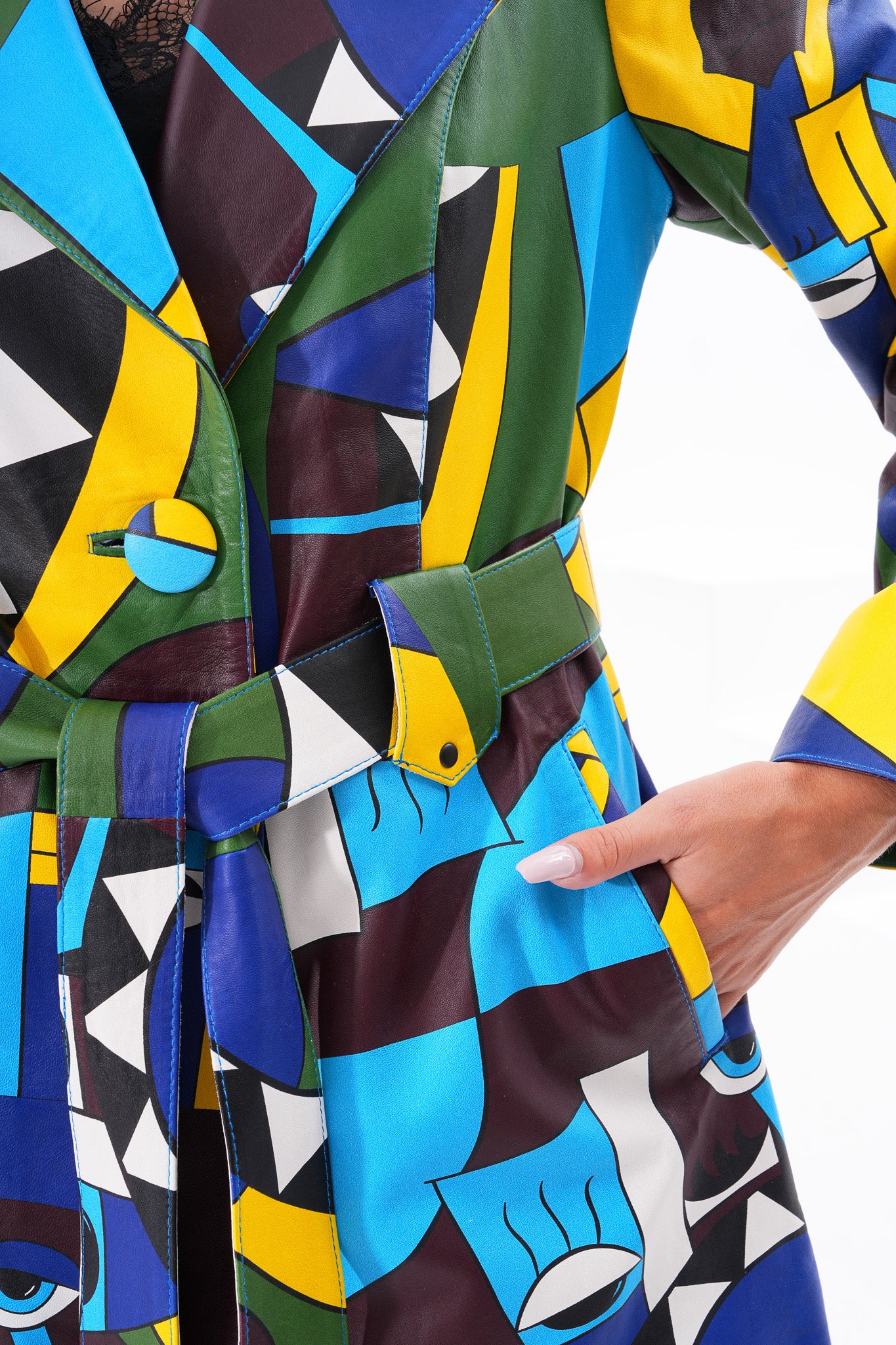 Sienna Abstract Art Leather Women Jacket – Blue Green Edition