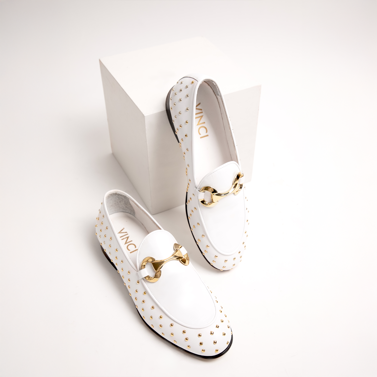 Jupiter White Loafers With Gold Spikes Discount White Spike